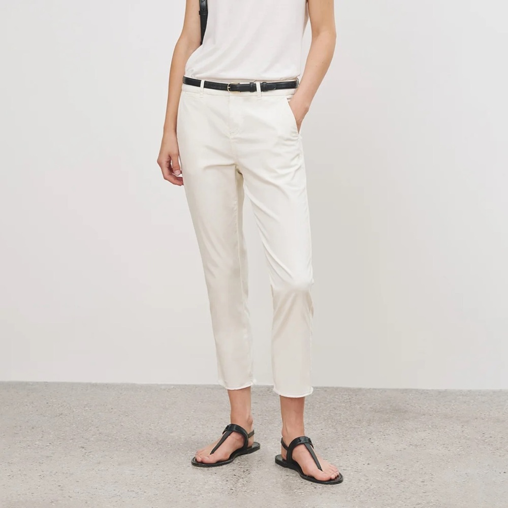 Nili Lotan East Hampton Chino Pant Slim Fit Raw Frayed Hem Eggshell Size 6